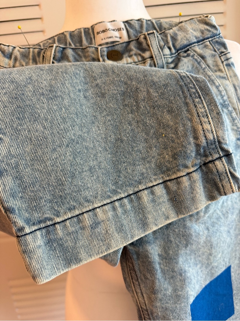 Bobo Choses Light Blue Denim Jeans with Green & Blue Patches - Picture 4 of 8